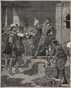 Bernard Palissy, French triumphant ceramist, removes his first pieces of enamels from the oven. Engraving from 1880 in 