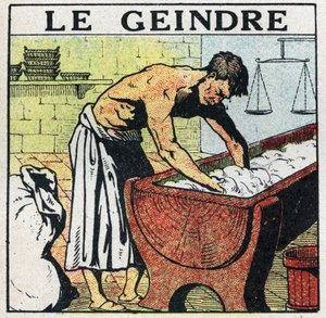 Electric tools: the assistant of the baker whose job was to peel the pulp before the invention of electric mixers. Anonymous illustration from 1925. Private collection.