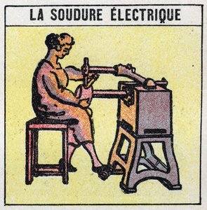 Electrical tools: electric welding. Anonymous illustration of 1925. Private collection.