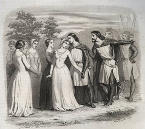 Farewell of Saint Elizabeth of Hungary to Her Husband, Louis IV of Thuringia, Leaving for the 6th Crusade in 1227. Engraving from 1846 in 