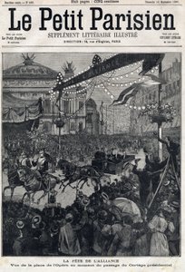 Feast of the Franco-Russian Alliance: view of the Opera Square during the passage of the Presidential Cortege of Felix Faure (1841-1899). In Le Petit Parisien on 12/09/1897