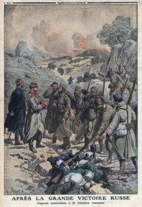 First World War 1914-1918. After the great victory of the Russians, the fleeing Austrian army threw their weapons at the Romanian border. In Le Petite Journal, on 2/07/1916. Private Collection