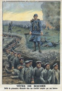 First World War 1914-1918. Headheads: German prisoners parade in a trench conquered by the troops of the French army. In Le Petite Journal, on 5/03/1916. Private Collection by Anonymous Anonymous