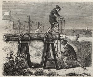 Forcats saweurs du penitencier Saint-Laurent in Cayenne in the 19th century. Engraving in 