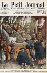 Funeral of Chinese rulers: the bodies of Empress Xiao Ding Jing and Emperor Guangxu exhibited in the pavilion of imperial longevity by Anonymous Anonymous
