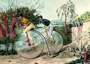 History of the bicycle: race of grand bi. Engraving of the 20th century. Private collection by Anonymous Anonymous