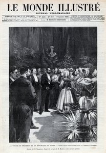 Journey of Sadi Carnot (1837-1894) to Savoy: the President of the Republic is welcomed in Chambery by young girls offering him a bouquet of flowers. Engraving in Le monde illustree of 1892. Private collection by Anonymous Anonymous