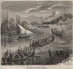 Le bagne de Toulon - une chaine descendant le Rhone (engraving in 