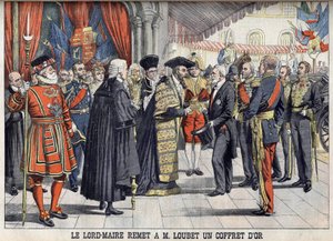 Sir Marcus Samuel Presents President Emile Loubet with a Gold Box After the Reception at the Guildhall (Le Petit Journal, July 1903)