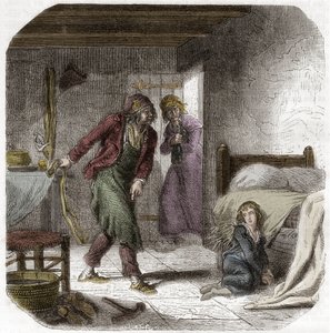 Louis XVII (1785-1795) at the Temple, with his jailer the shoemaker Antoine Simon. Engraving in Histoire des Girondins by Alphonse de Lamartine (1790-1869) 1865-1866. Private collection by Anonymous Anonymous