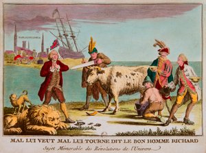 Mal wants him wrong, said the good man Richard. Cartoon against England. 1780