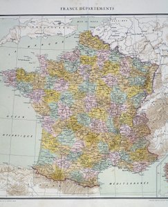 Map: France Departments. Atlas of the 1950s
