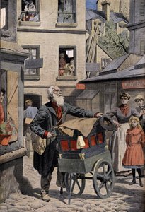Old trades: the barbarous organ player in the streets of Paris (engraving in the headline of the Petit Journal, 26/04/1908)