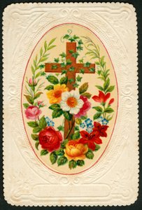 Pious image: Cross with flowers by Anonymous Anonymous