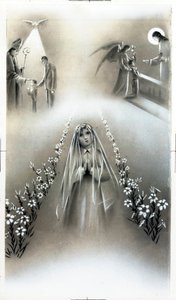 Pious image: communion and the profession of faith, stages of Christian religious education. Private Collection Card