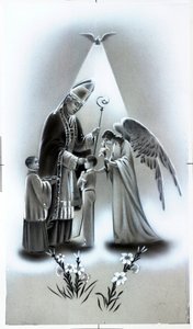 Pious image: the profession of faith, stage of Christian religious education. Private Collection Card