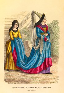 Portrait and Costume of a Bourgeois from Paris with Her Handmaid in the 15th Century - Private Collection