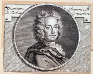 Portrait of Italian baroque composer and cellist Giovanni Battista Bononcini - 18th century engraving by Anonymous Anonymous
