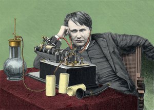 Portrait of Thomas Edison with his phonograph