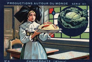 Productions around the world: sauerkraut in Alsace. Chromolithography of 1933 in Joseph-Milliat Album