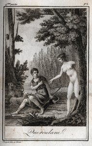 QUERCULANES, nymphs, channel protectors. Engraving from 1819 in “Lettres a Emilie sur la mythologie” by Charles Albert Demoustier. Private collection.