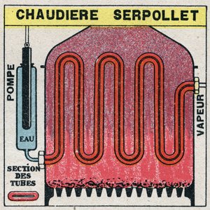 Steam generators: cross section of a boiler serpollet. Anonymous illustration from 1925. Private collection. by Anonymous Anonymous