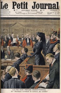 Steinheil case: Marguerite Steinheil (1869-1954) listening to the reading of the verdict - Le Peiny Journal, November 1909