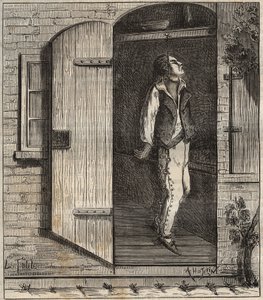 Suicide at the Rochefort bagne in 1840. Engraving in Histoire des bagnes depuis leur création à nos jours (1877) by Pierre Zaccone. Private collection. by Anonymous Anonymous