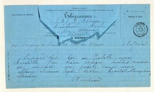 Telegram from Rimbaud to His Mother, Marseille, May 22 by Anonymous Anonymous