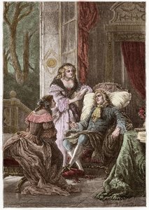 The Duke Francois de La Rochefoucauld (1613-1680), the Marquise Madame de Sevigne (1626-1696) and the Countess de La Fayette (1634-1693), French writers - Engraving by Hildebrand after P. Philippoteaux by Anonymous Anonymous
