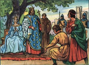 The King of France Saint Louis (Louis IX 1214-1270) doing justice under the oak of the Bois de Vincennes. Anonymous illustration in 