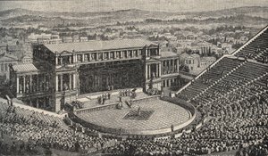 The Theatre of Dionysus, The Acropolis, Athens, Greece - Reenactment of 1890 of the Theatre of Dionysus - in Athens, Ancient Greece - engraving 1890 by Anonymous Anonymous