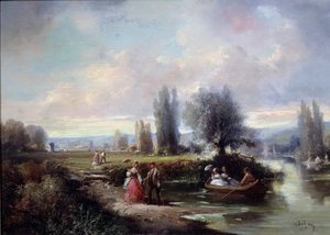 The boat ride. Anonymous painting of the 19th century