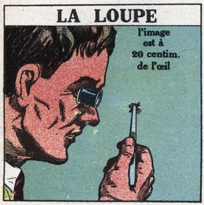 The First Optical Instruments: The Magnifying Glass. Anonymous Illustration from 1925. Private Collection.