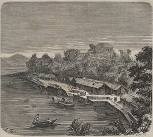 The penitentiary Saint-Laurent in Cayenne (French Guiana) in the 19th century. Engraving in Histoire des bagnes depuis leur création à nos jours (1877) by Pierre Zaccone.