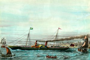 Vessel La Victoria serving between Boulogne-sur-Mer and Folkestone. Engraving of the 19th century. Private collection by Anonymous Anonymous