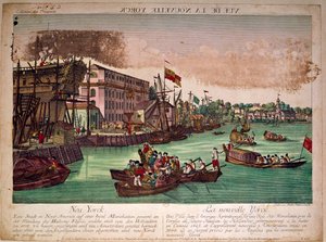 View of the port of the city of New York in the United States, on the left a shipyard. The mouth of the Hudson River and Manhattan Island by Anonymous Anonymous
