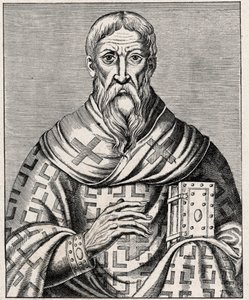 Portrait of Dionysius the Areopagite - Portrait of Saint Denys the Areopagite (1st century), Greek bishop - Engraving after an illustration of the Life of illustrious Men by Thevet - In Les Missions Catholiques au XIXeme Siecle by Louis-Eugene Louvet.