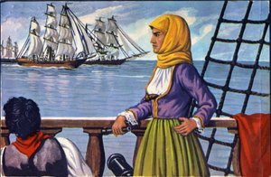 Representation of the heroine of the Greek Independence Bubulina Laskarina after a poster.