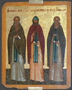 Saints Chariton the Confessor, Barlaam of Khutyn and Sergius of Radonezh, 15th century by Anonymous Russian icon painter
