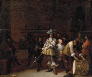A Guardroom Interior with a Cavalier Conversing with a Drummer by Anthonie Palamedesz