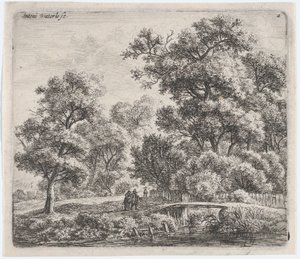 A Man and a Woman Near a Small Bridge, 17th Century by Anthonie Waterloo