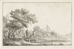 Three Fishermen on a Bridge by Anthonie Waterloo