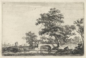 Figures by a Stone Bridge by Anthonie Waterloo