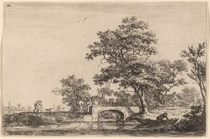 Four Men on a Stone Bridge by Anthonie Waterloo