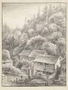 Houses Against a Wooded Slope by Anthonie Waterloo