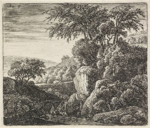 Landscape with a Small Waterfall (series: Rocky Landscapes) by Anthonie Waterloo