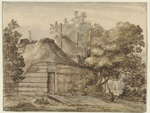 Farmhouse and a Haystack Among Trees by Anthonie van Borssom