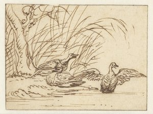 Three ducks by the waterside by Anthonie van Borssom