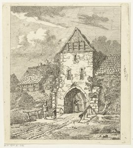 Several Figures by an Old City Gate
